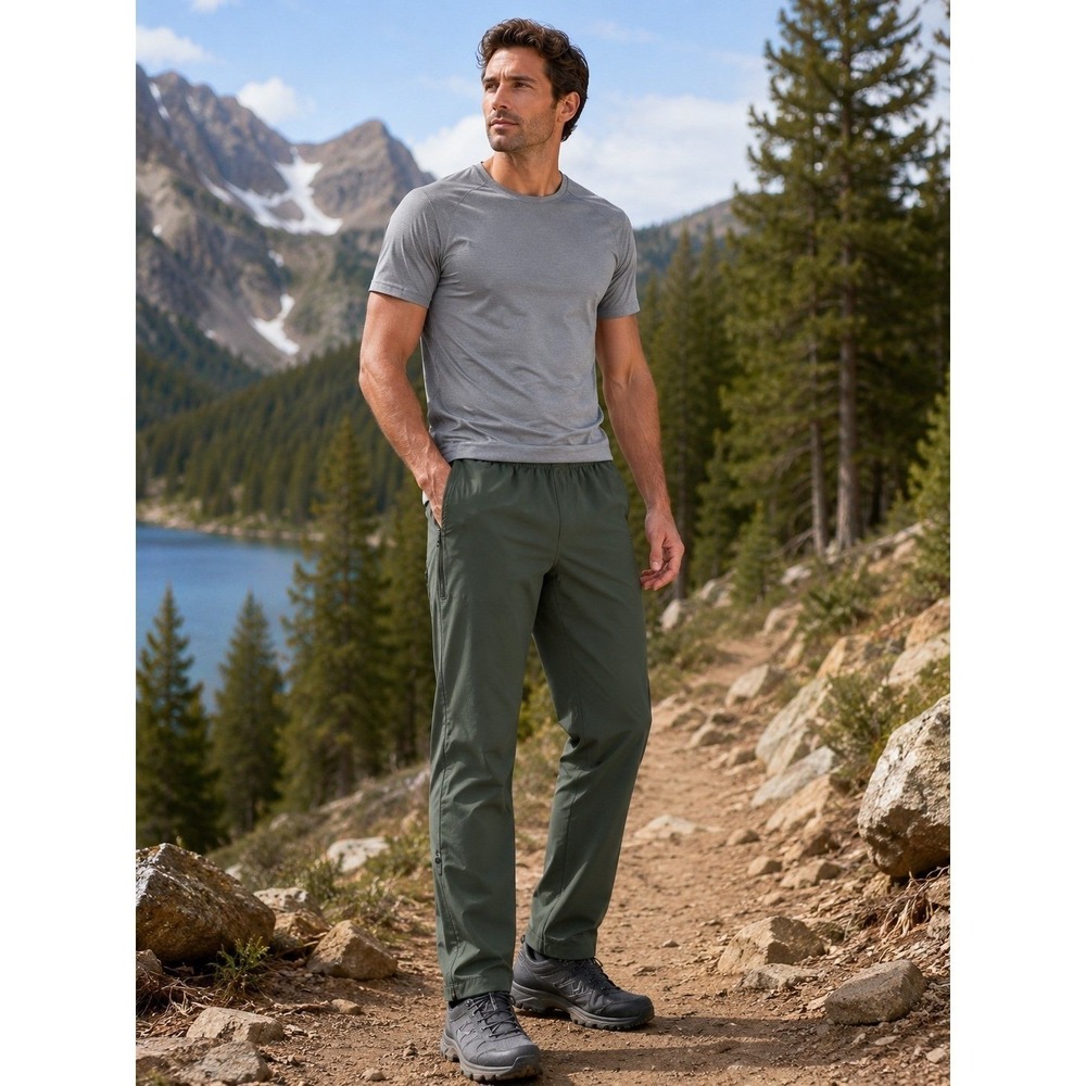 Baleaf Men's Olive Green Stretch Hiking Travel Pants 2XL Convertible Snap Hem